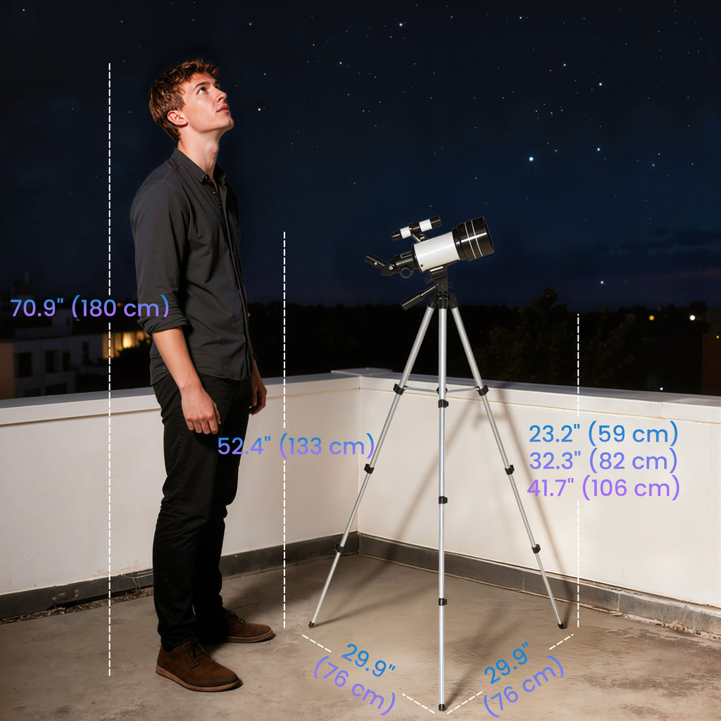 Astronomical Telescope for Adults, 70 mm Aperture Refractor Telescope with 100X, Adjustable Tripod, White