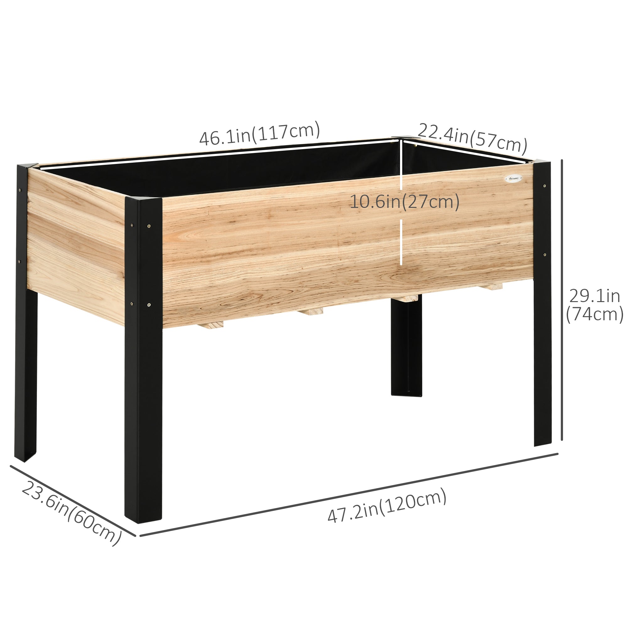 Raised Garden Bed, Elevated Planter Box, 47"x24"x29" with Legs, Metal Frame, Wooden Planter Pot for Backyard, Patio to Grow Vegetables, Herbs, and Flowers, Natural