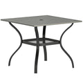 Outdoor Dining Table for 4, Square Patio Table with Umbrella Hole, Shelf, Slatted Faux Wood Steel Top, Grey