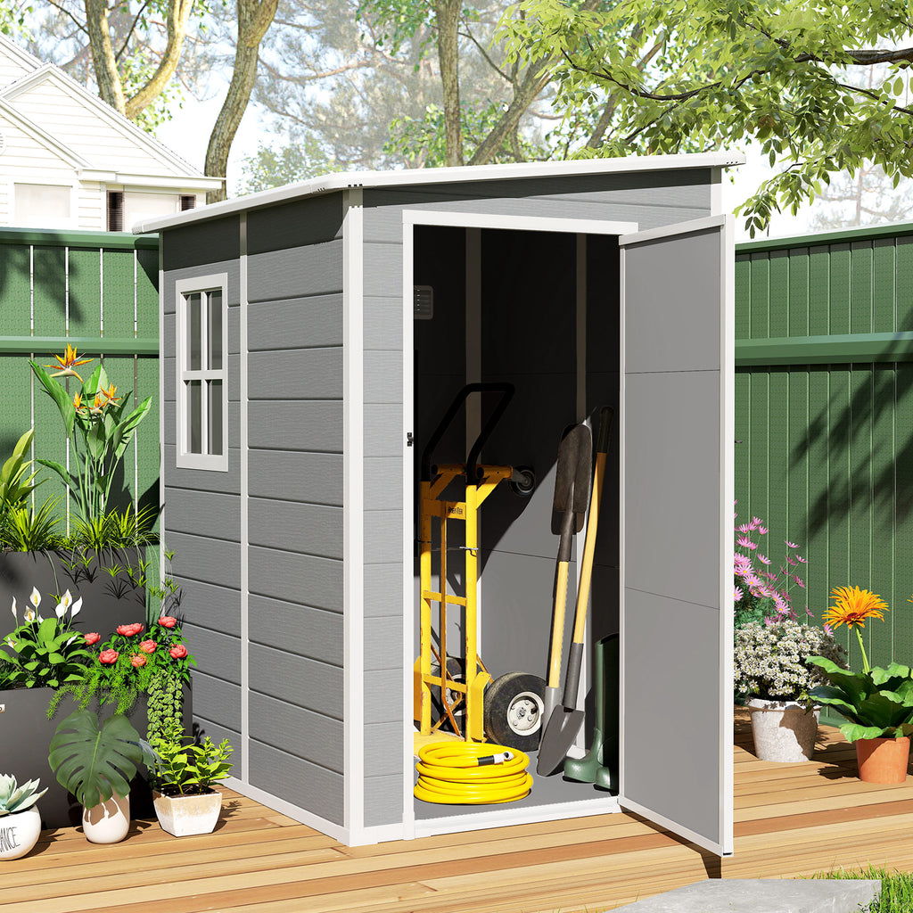 4x5 Lean to Garden Shed with Window Lockable for Garden Tool Storage Grey