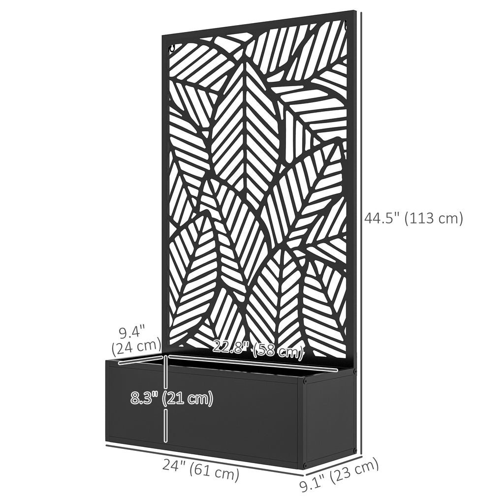 Metal Outdoor Raised Garden Bed with Privacy Screen, Privacy Panel and Planter Box, Wall-Mounted or Freestanding, Black