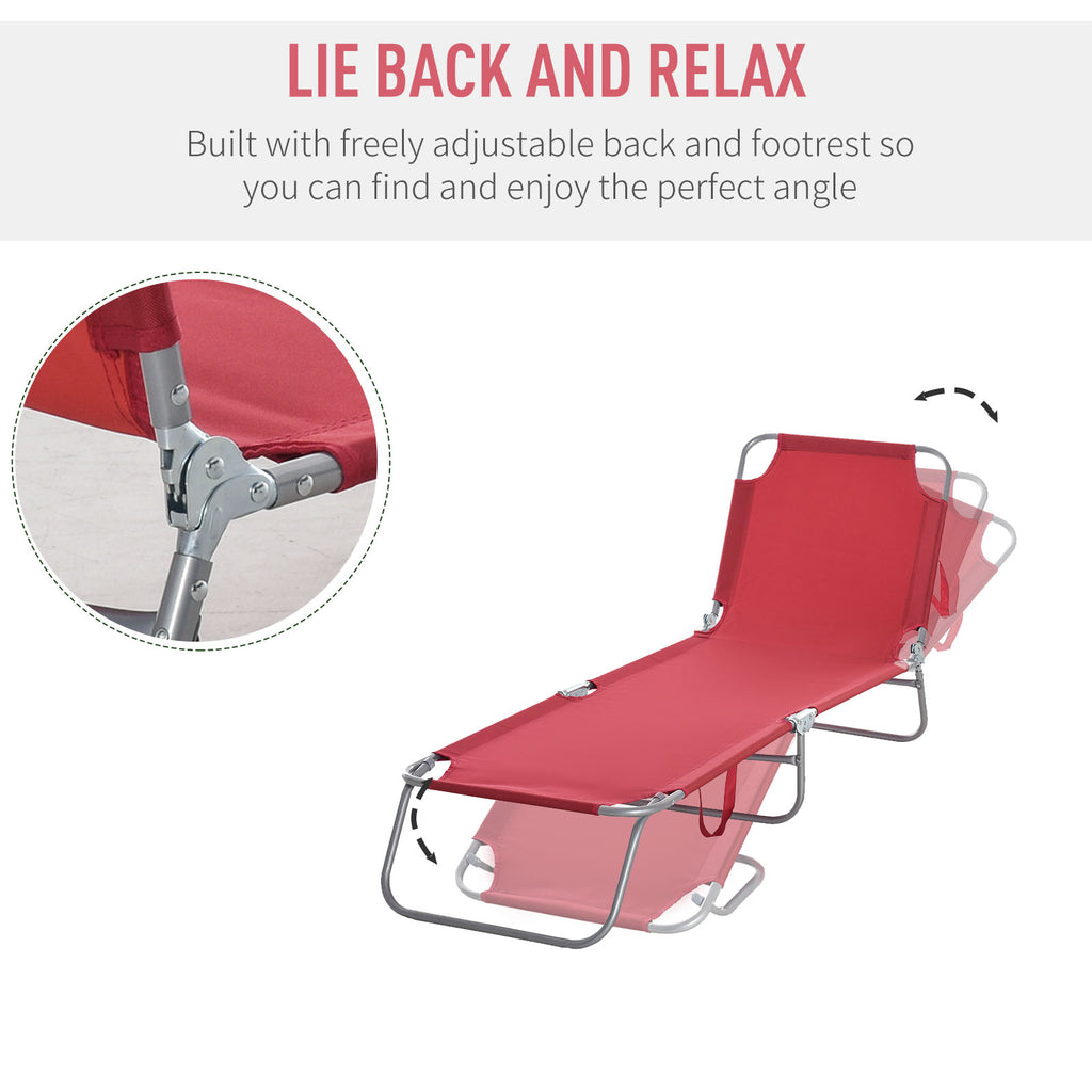 Outdoor Folding Chaise Lounge, Reclining Lounge Chair with Adjustable Backrest and Breathable Mesh Fabric, Wine Red