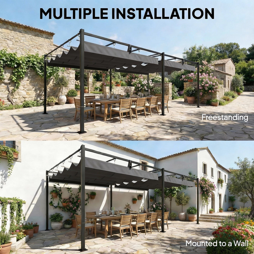 19' x 10' Pergola with Retractable Canopy, Patio Pergola with Sun Shade Shelter, UV50+, for Patio, Garden, Dark Grey