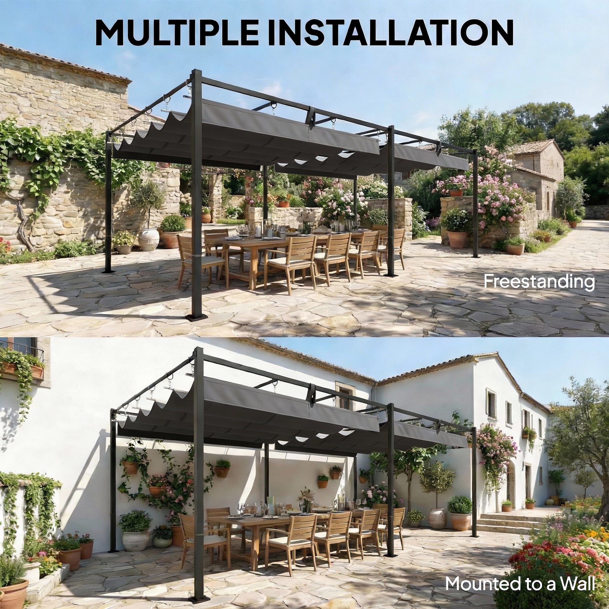 19' x 10' Pergola with Retractable Canopy, Patio Pergola with Sun Shade Shelter, UV50+, for Patio, Garden, Dark Grey