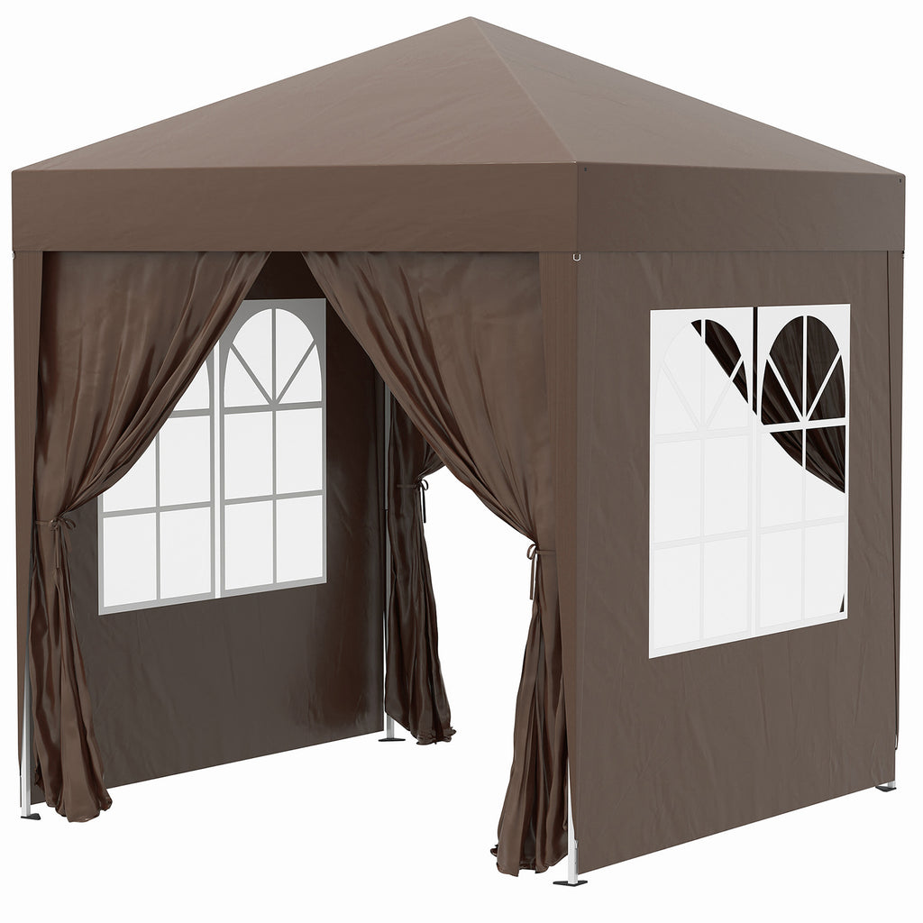 6.6'x6.6' Pop Up Canopy Tent with Sidewalls, Instant Sun Shelter Camping Gazebo with Carry Bag, Coffee