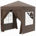 6.6'x6.6' Pop Up Canopy Tent with Sidewalls, Instant Sun Shelter Camping Gazebo with Carry Bag, Coffee
