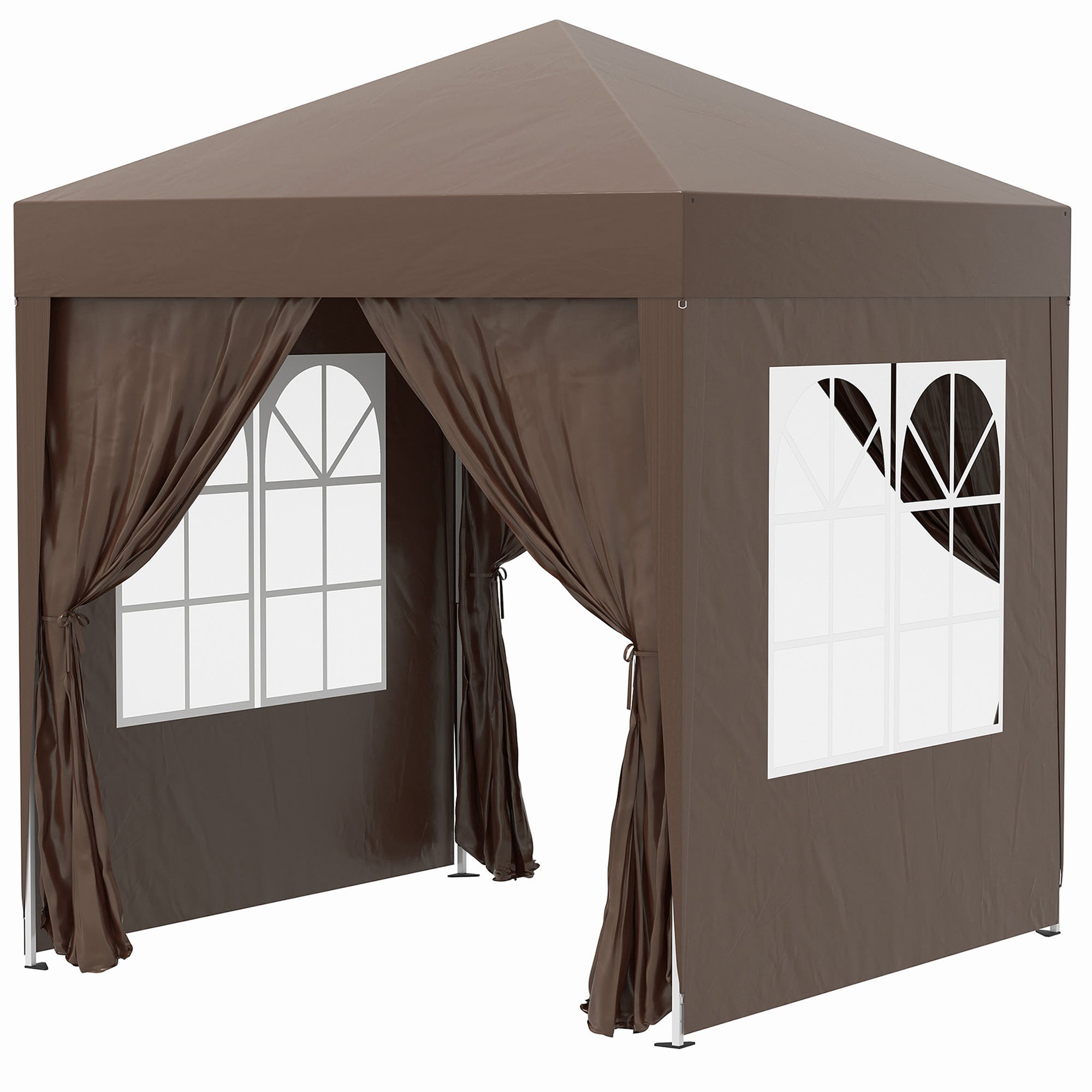 6.6'x6.6' Pop Up Canopy Tent with Sidewalls, Instant Sun Shelter Camping Gazebo with Carry Bag, Coffee