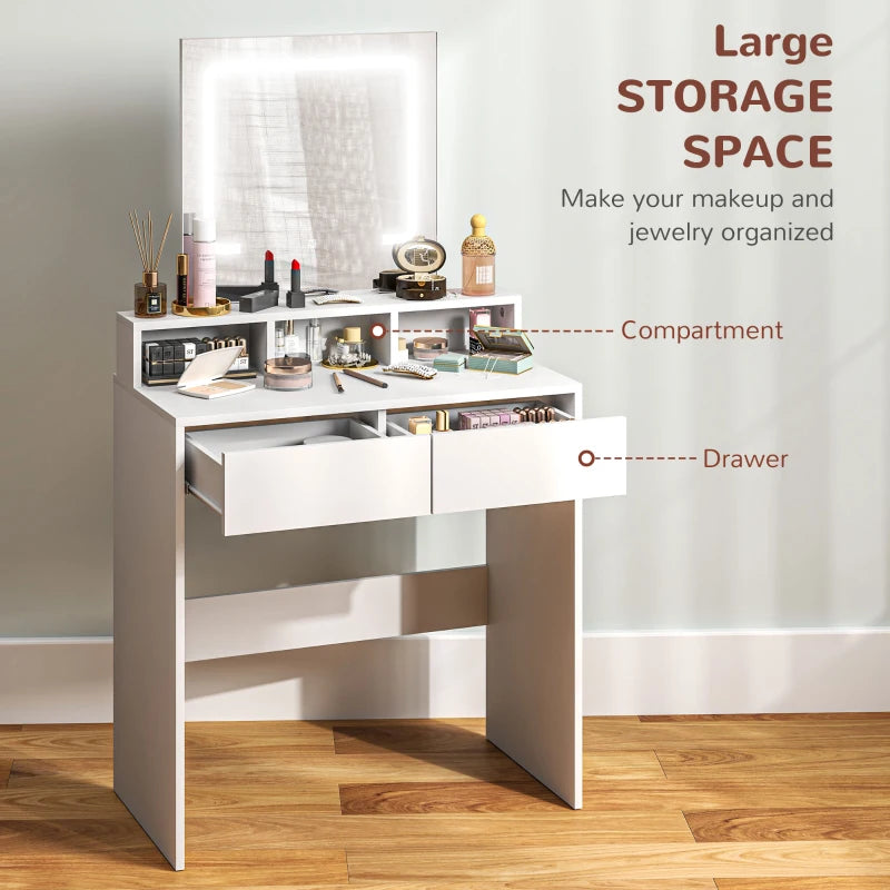 White dressing table with LED mirror and storage drawers
