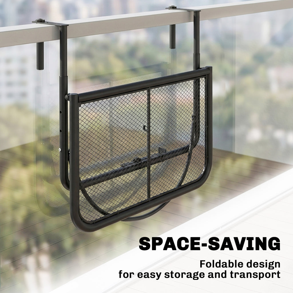Adjustable Balcony Hanging Railing Table, Metal Mounting Mini Wall Desk Storage Rack, Outdoor Flower Stand Serving Table Rectangle, Black