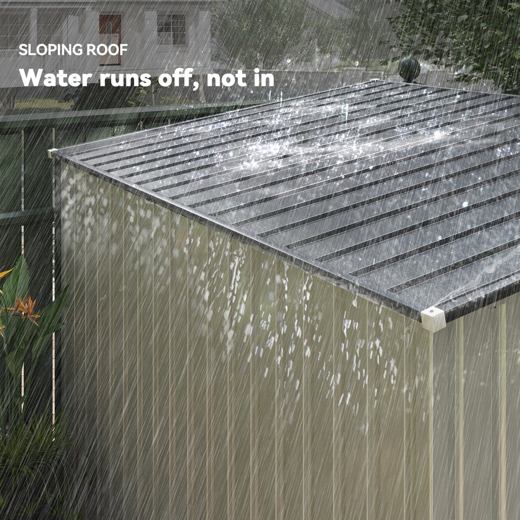 5x7 Garden Shed, Lean-to Metal Storage with Foundation, Sliding Door & 2 Vents for Garden Tools, White