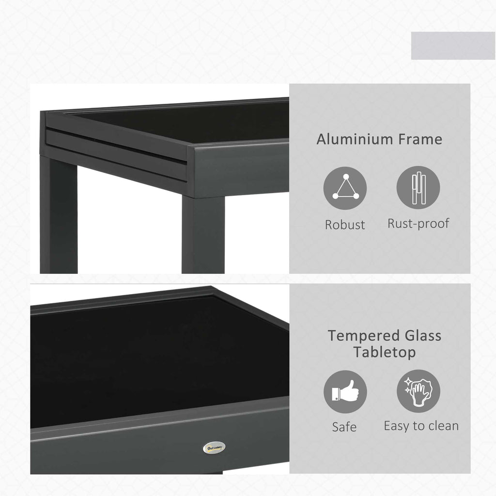 63" Extendable Outdoor Dining Table Patio Table with Aluminum Frame and Tempered Glass Tabletop, Black
