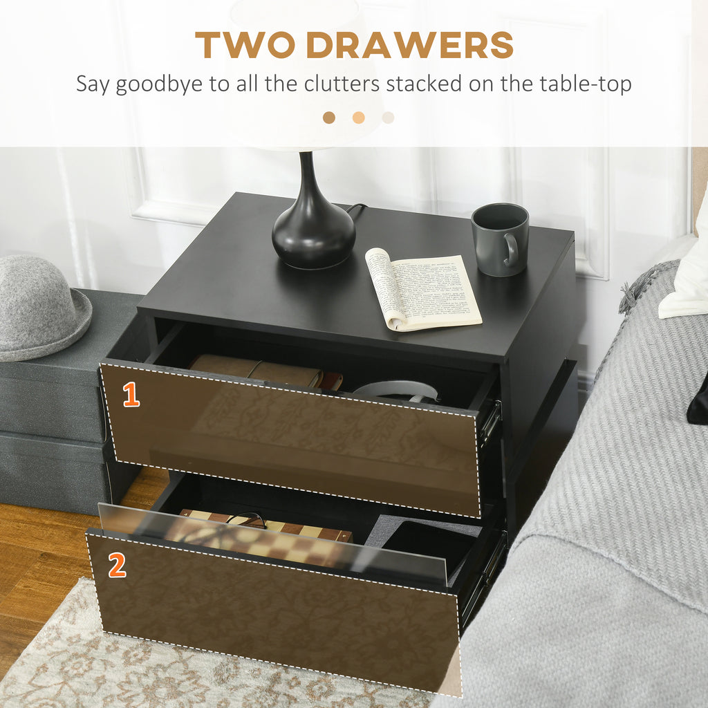 Modern Nightstand, Bedside Table with 2 Drawers, RGB LED Lights for Bedroom, Black