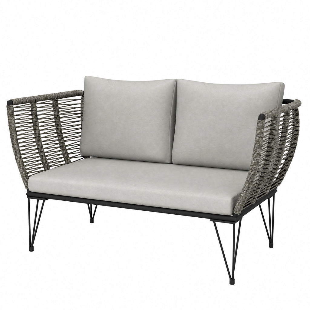 Outdoor Couch Patio Sofa with Cushions, 2 Seater Patio Furniture Loveseat with Galvanized Steel Frame, Light Grey