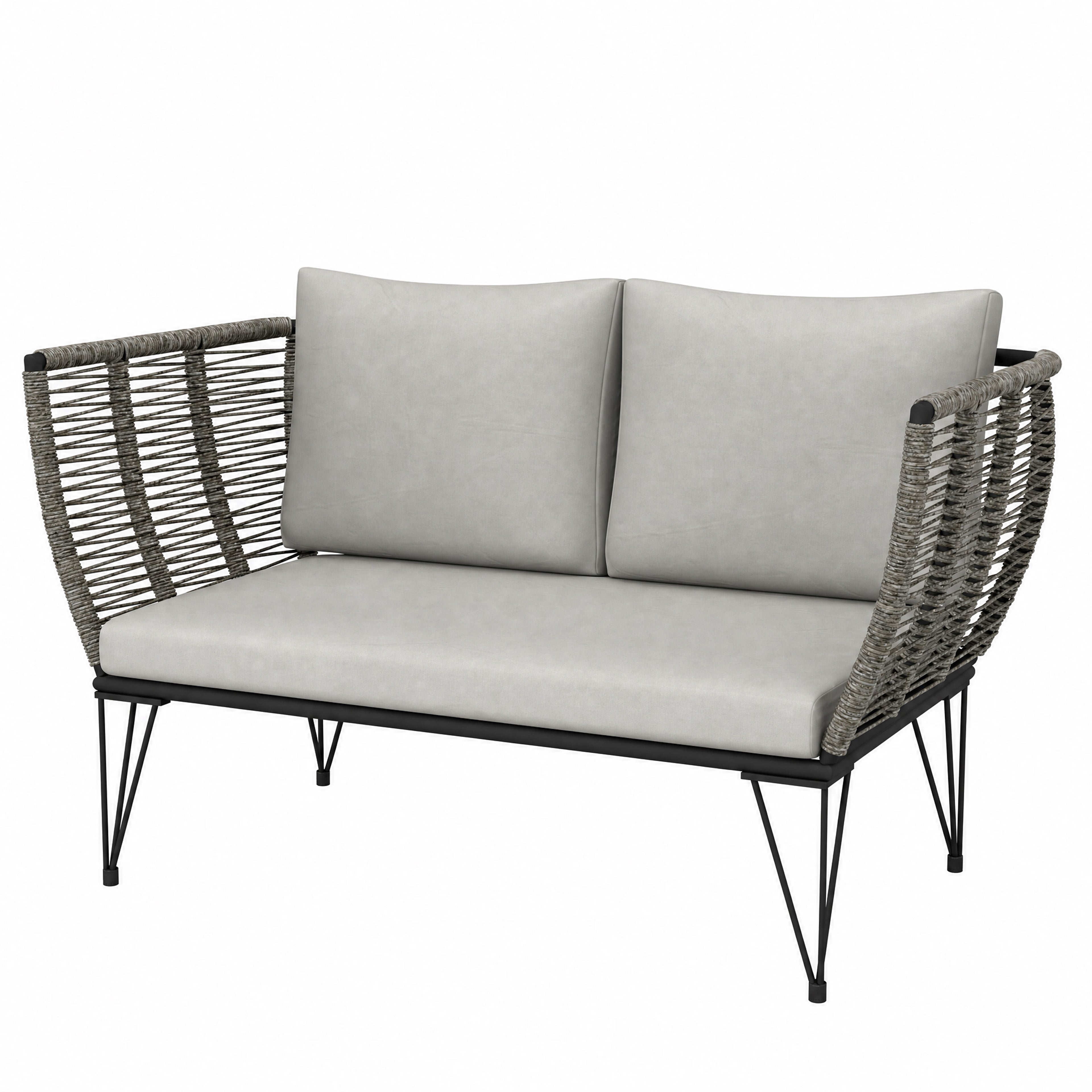 Outdoor Couch Patio Sofa with Cushions, 2 Seater Patio Furniture Loveseat with Galvanized Steel Frame, Light Grey