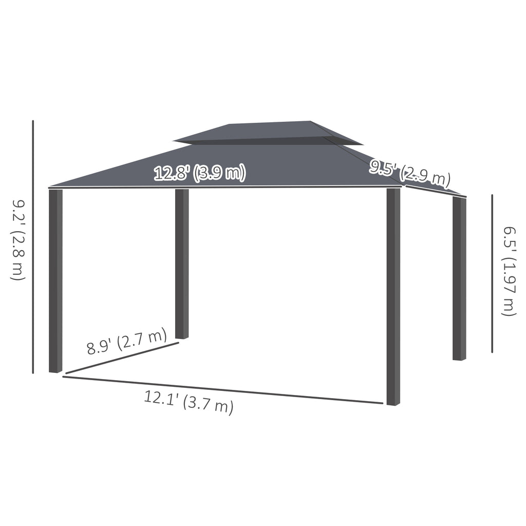 13' x 10' Patio Gazebo, DoubleÂ Roof Outdoor Gazebo Canopy Shelter with Netting & Curtains, Strong Aluminum Frame, Black