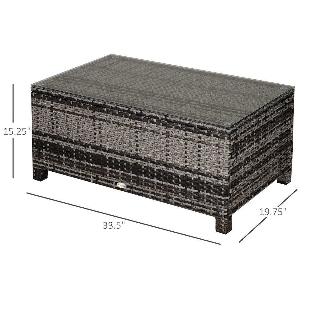 Outdoor PE Rattan Wicker Table, Patio Garden Side Table w/Glass Top for Patio, Balcony, Mixed Grey