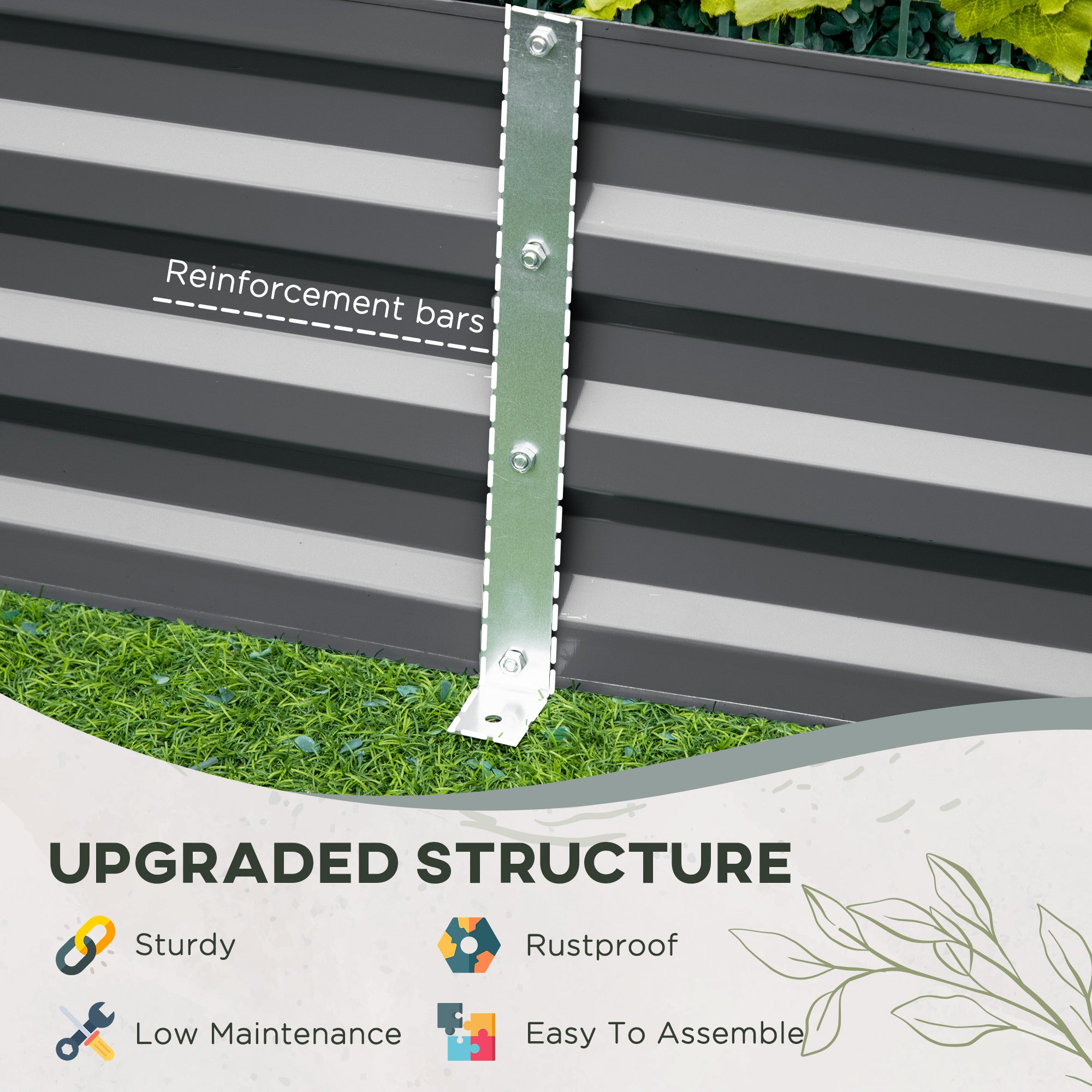 6' x 3' x 1' Raised Garden Bed with 2 Trellis Tomato Cages, Steel Frame Elevated Planter Box, Dark Grey