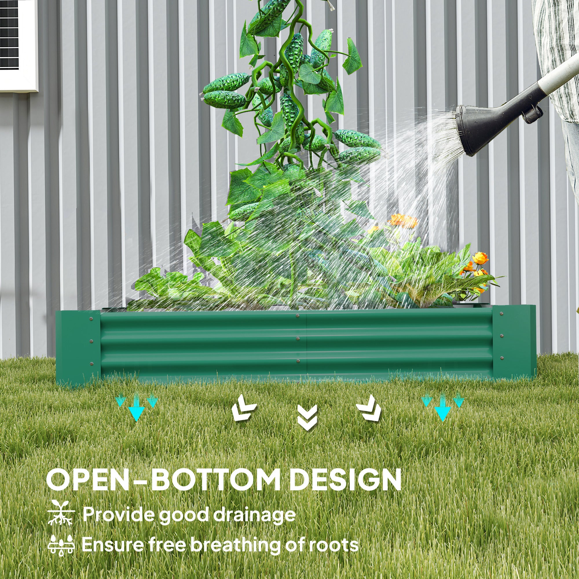 6 x 3 x 1ft Galvanized Raised Garden Bed, Reinforced Outdoor Planter Box with Open Bottom, Green