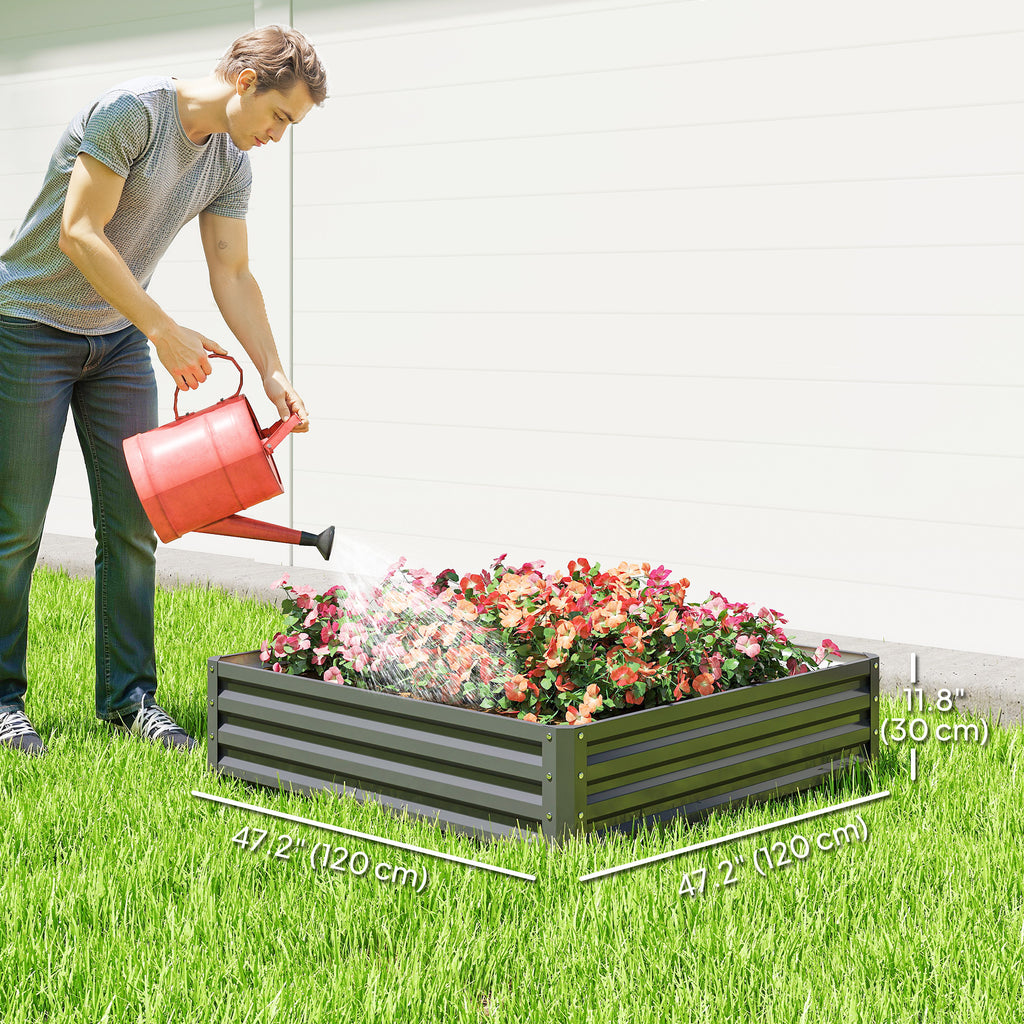 4' x 4' x 1' Raised Garden Bed Galvanized Steel Planter Box for Vegetables, Flowers, Herbs, Light Grey
