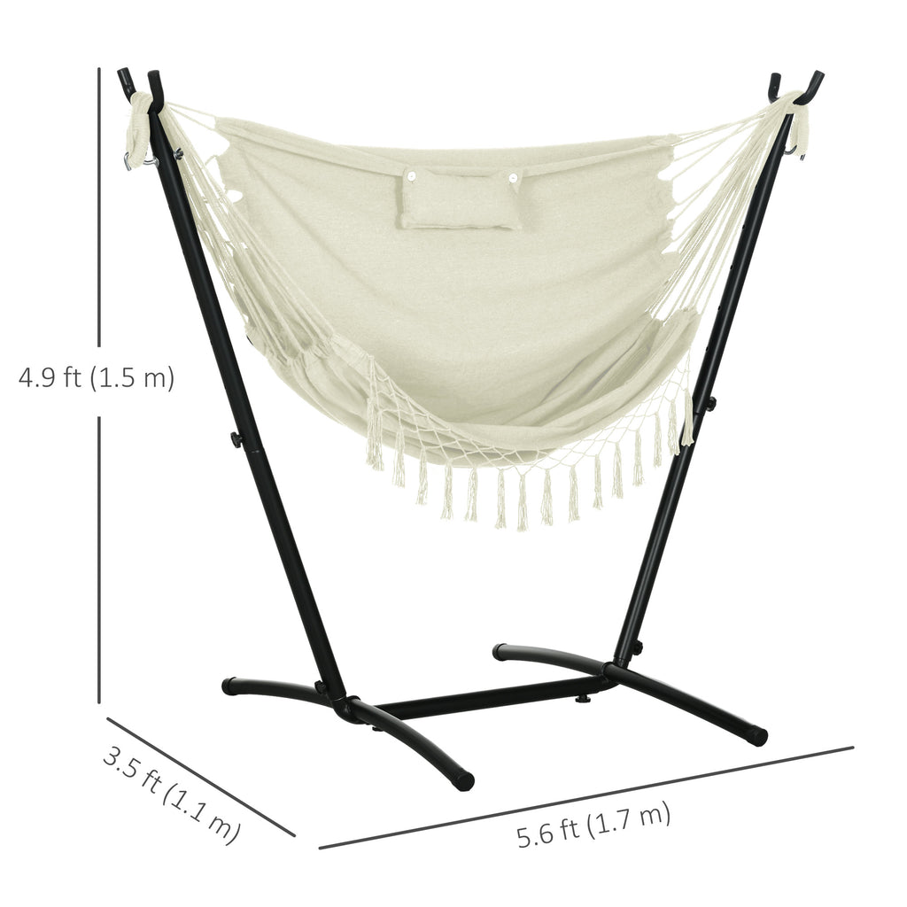 Patio Hammock Chair with Stand, Outdoor Hammock Swing Hanging Lounge Chair with Side Pocket and Headrest, Cream