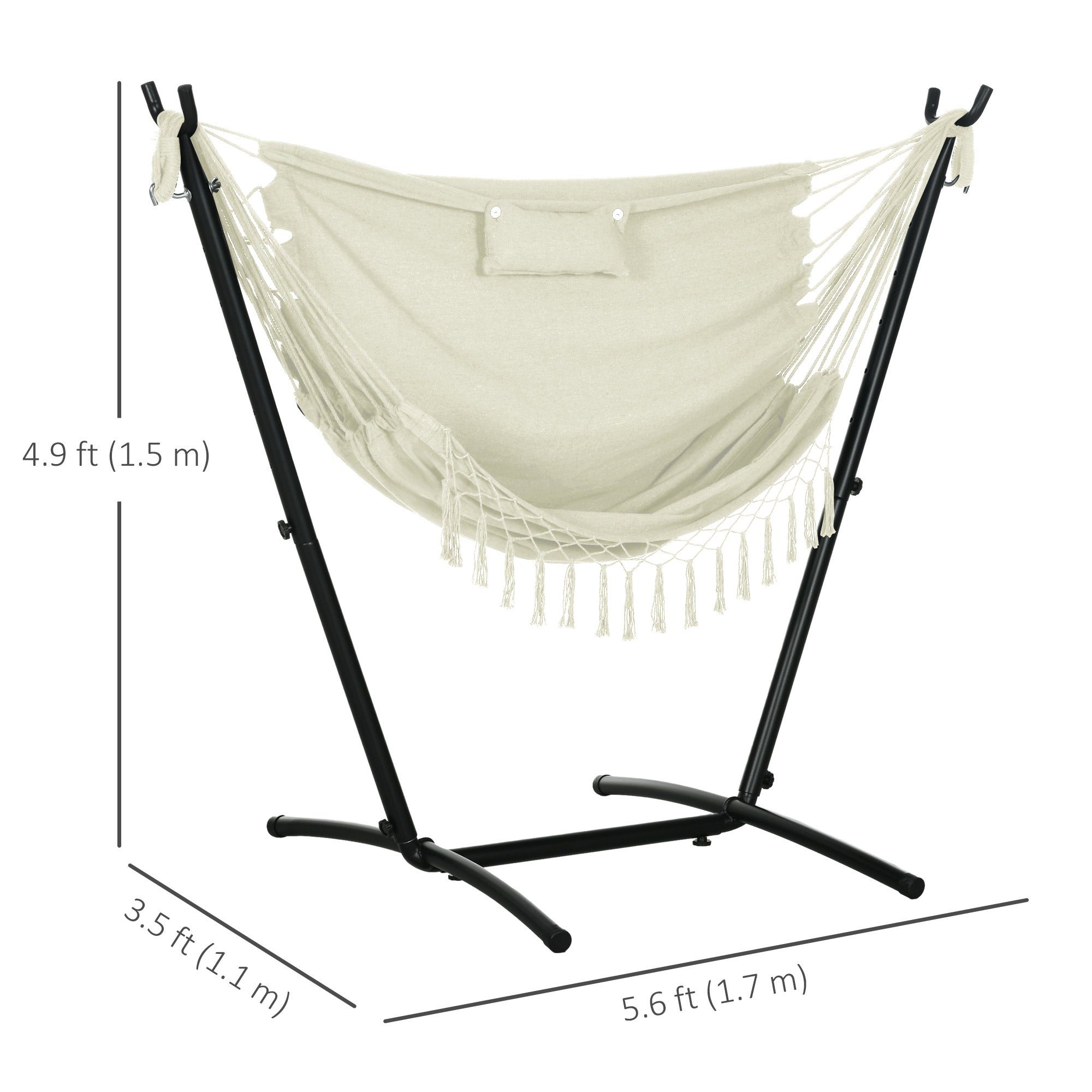 Patio Hammock Chair with Stand, Outdoor Hammock Swing Hanging Lounge Chair with Side Pocket and Headrest, Cream