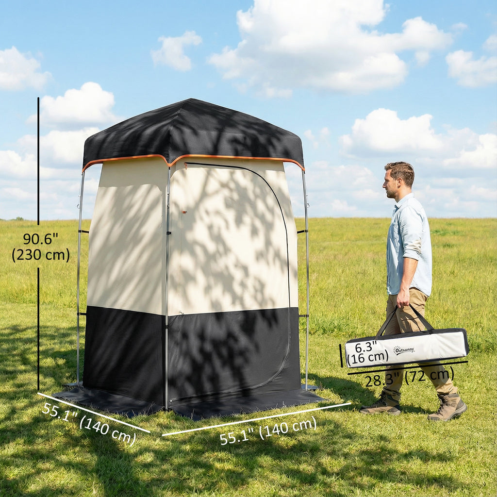 Camping Shower Tent, Portable Privacy Shelter with Solar Shower Bag, Removable Floor and Carrying Bag, Black