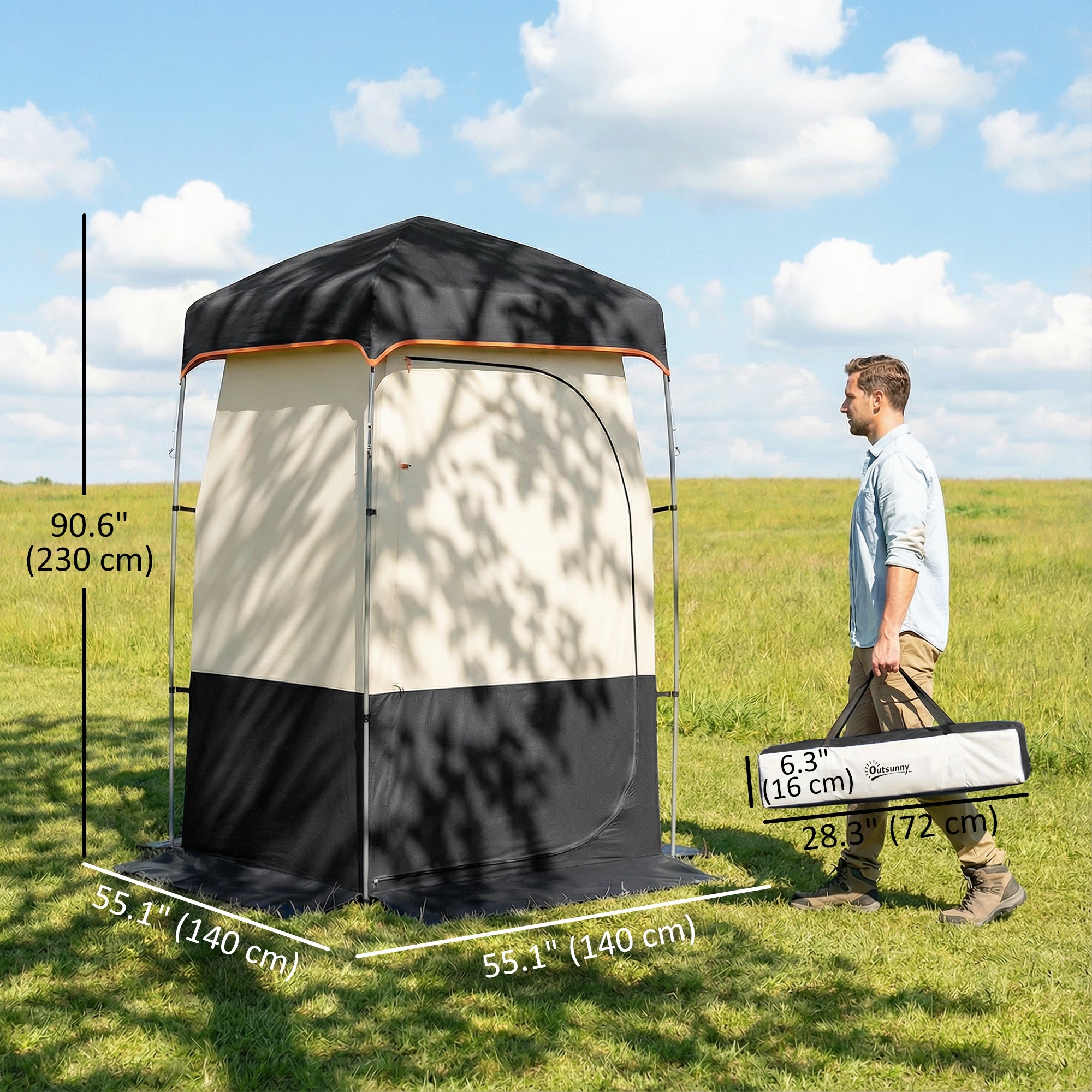 Camping Shower Tent, Portable Privacy Shelter with Solar Shower Bag, Removable Floor and Carrying Bag, Black