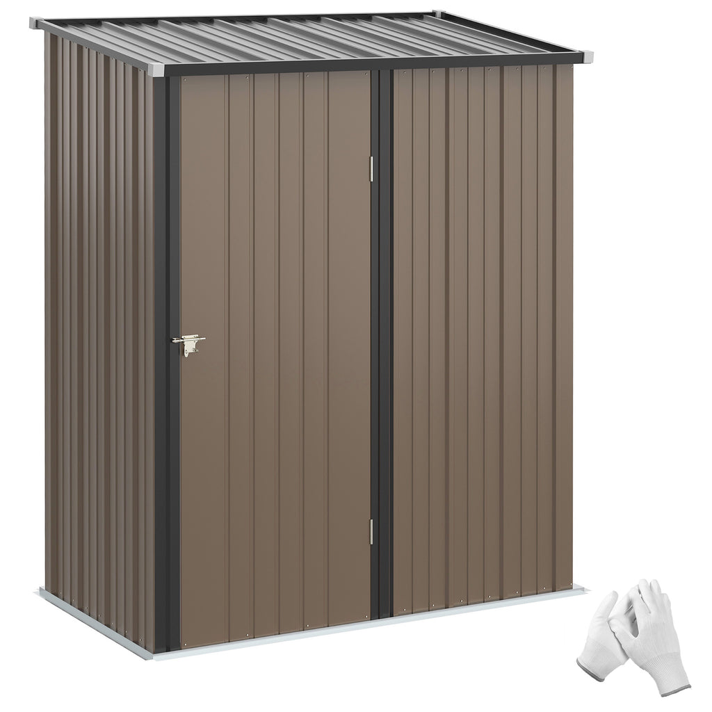 5' x 3' Outdoor Storage Shed, Steel Garden Shed with Single Lockable Door, Tool Storage Shed for Backyard, Brown