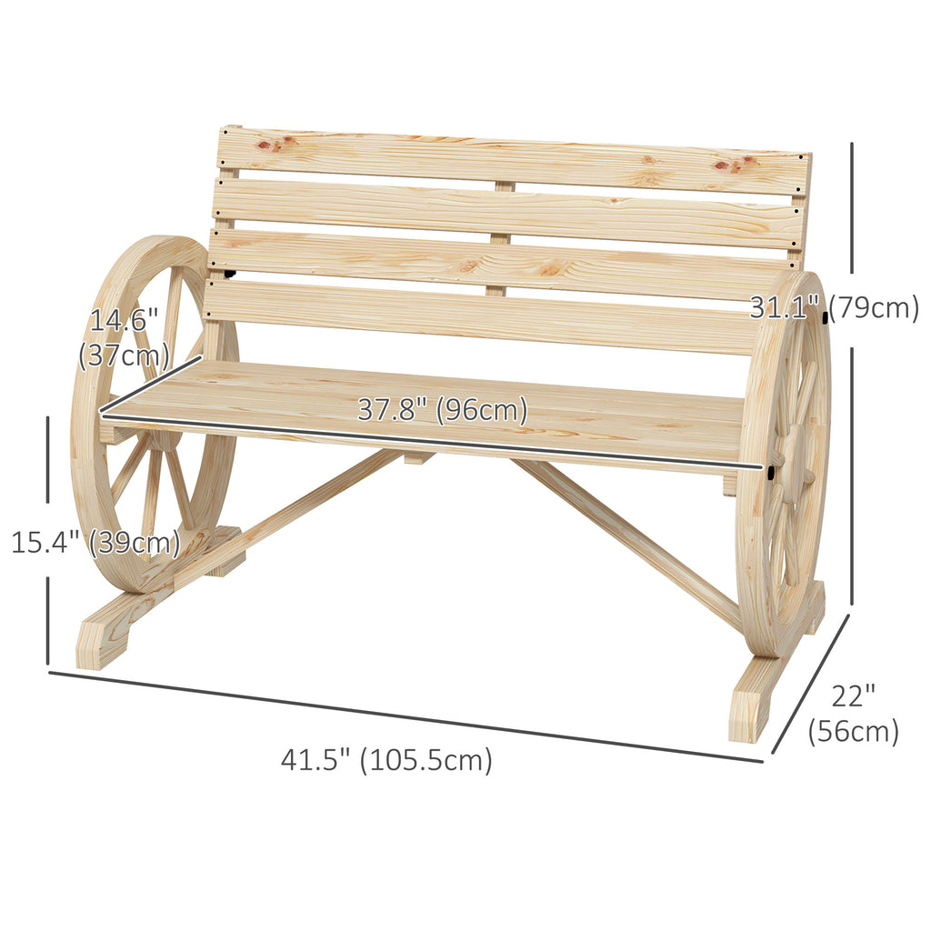 42" Wood Wagon Wheel Bench Garden Loveseat Rustic Seat, Natural Wood