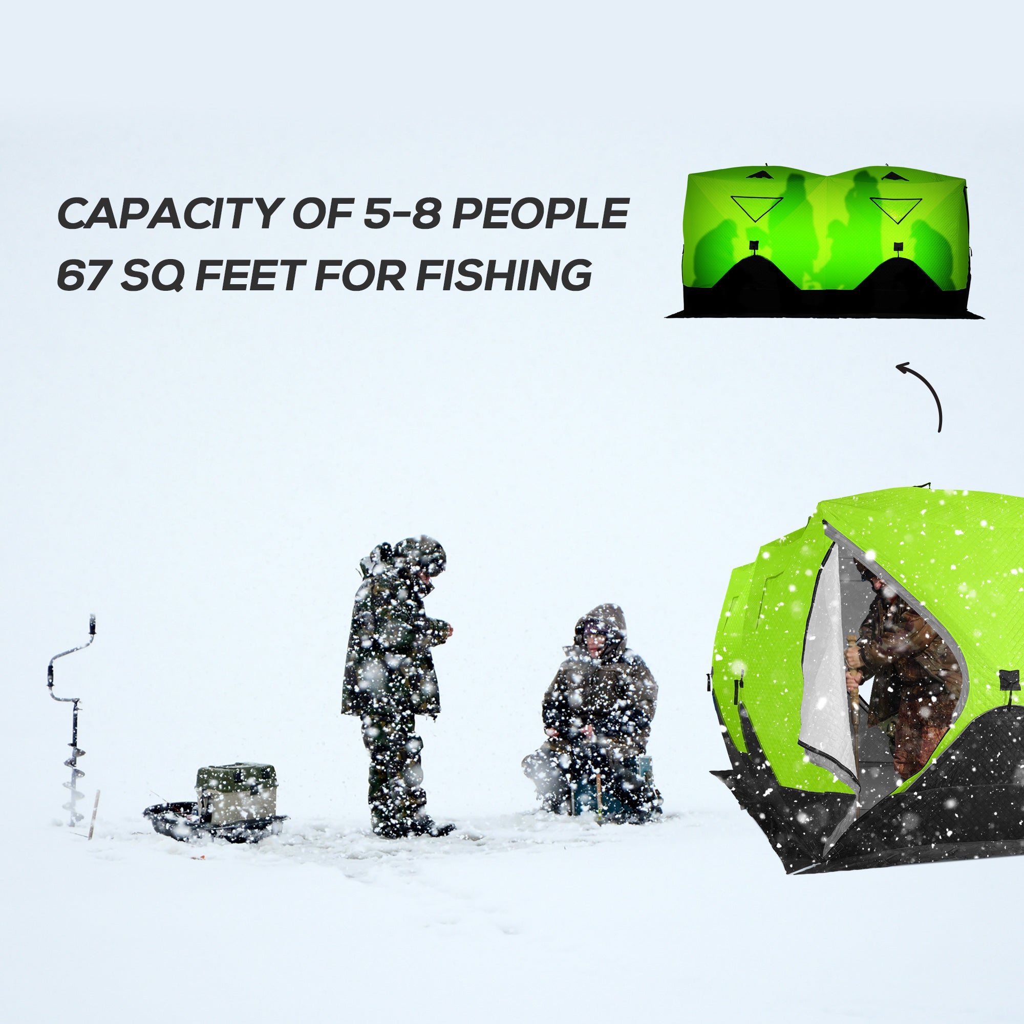 5-8 Person Insulated Ice Fishing Tent Shelter with Ventilation Windows and Carry Bag, for -22â„‰, Green