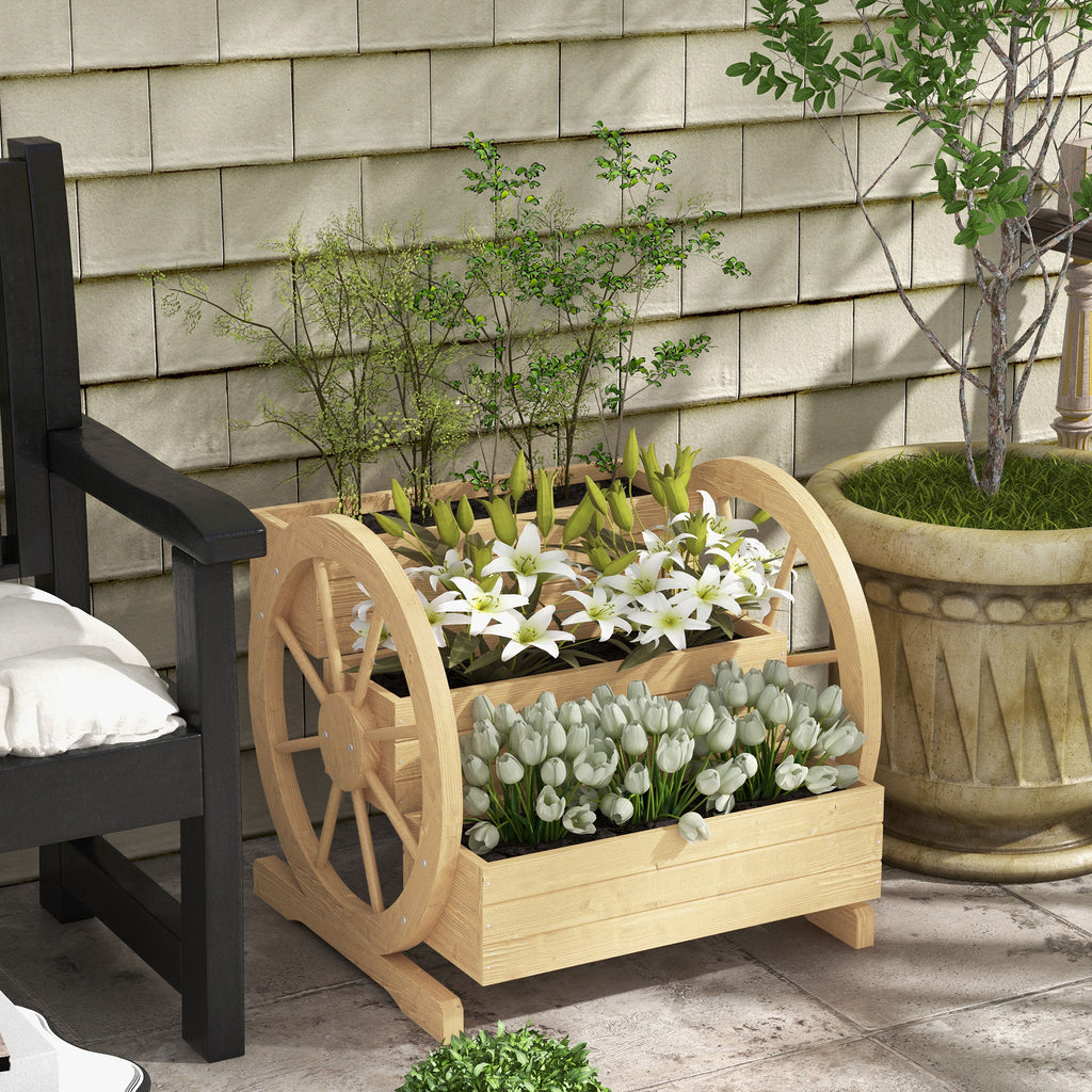 Wooden Wagon Planter Box, 3-Tier Raised Garden Bed, for Vegetables Flowers Herbs, 24" x 24" x 22", Natural
