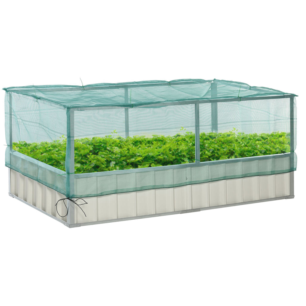 Raised Garden Bed, 5.7 x 3 x 2.3ft Steel Planter Box Outdoor with Cover, Gloves for Growing Vegetables, Flowers, Herbs, Green