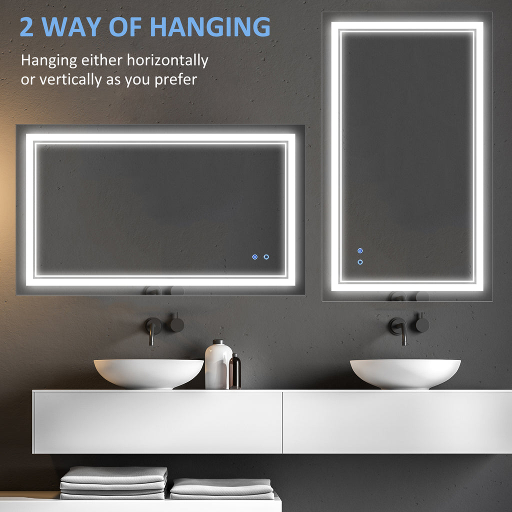 40" x 24" LED Bathroom Mirror, Dimmable Lighted Wall-Mounted Mirror, with 3 Colour, Smart Touch, Plug-in, Vertical or Horizontal Hanging