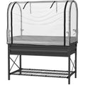 Raised Garden Bed with Cover, Metal Elevated Planter Box with Bottom Shelf and Liner, Black