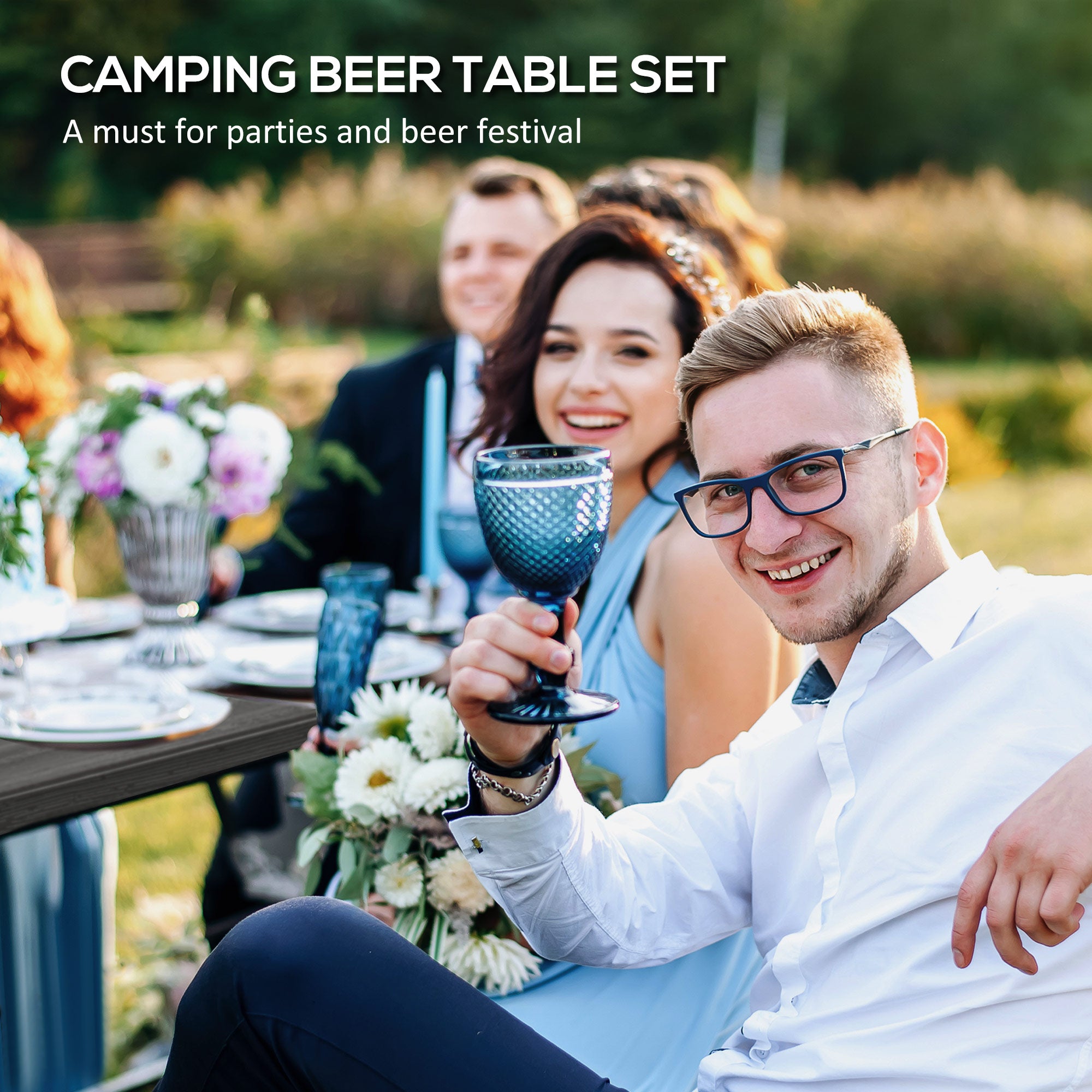 Folding Picnic Table with 2 Benches, 3-Piece Portable Outdoor Picnic Table Bench Set for 4, Patio Dining Table Set with Plastic Top, Steel Frame for Garden, Dark Grey