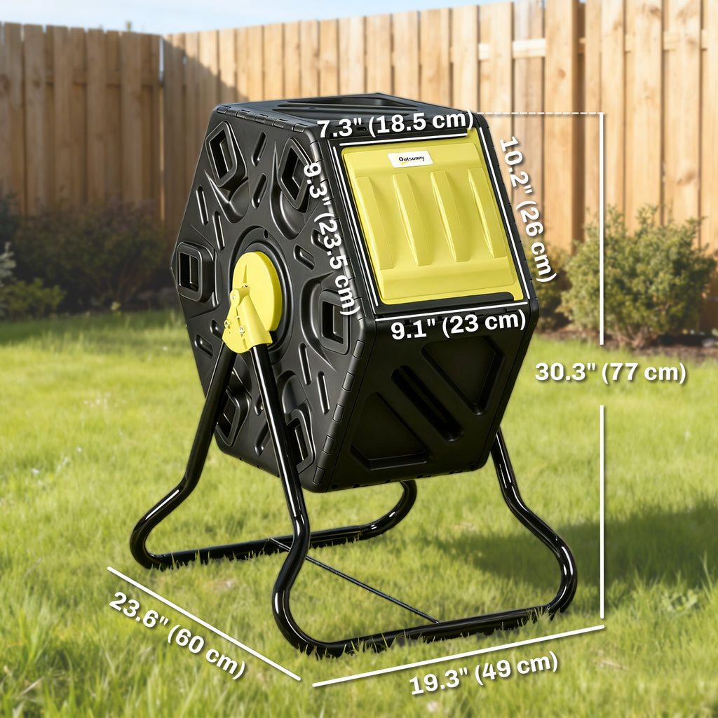 Rotating Composter, Compost Bin with 24 Vents and Steel Legs, 17 Gallon, Yellow