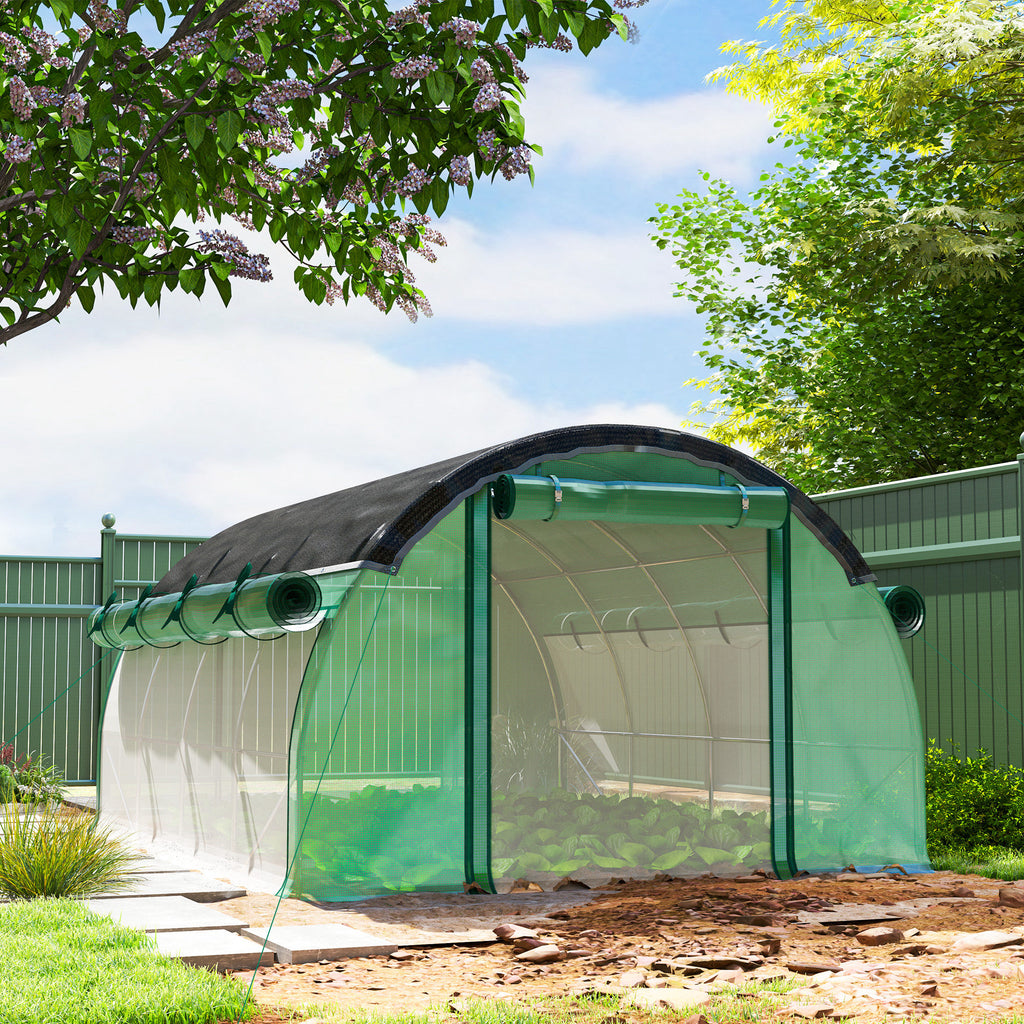 Walk-in Tunnel Greenhouse, Plant Hot House with Sunshade Net, Roll-up Mesh Sidewalls, 2 Doors, 10' x 13' x 6.5' , Green