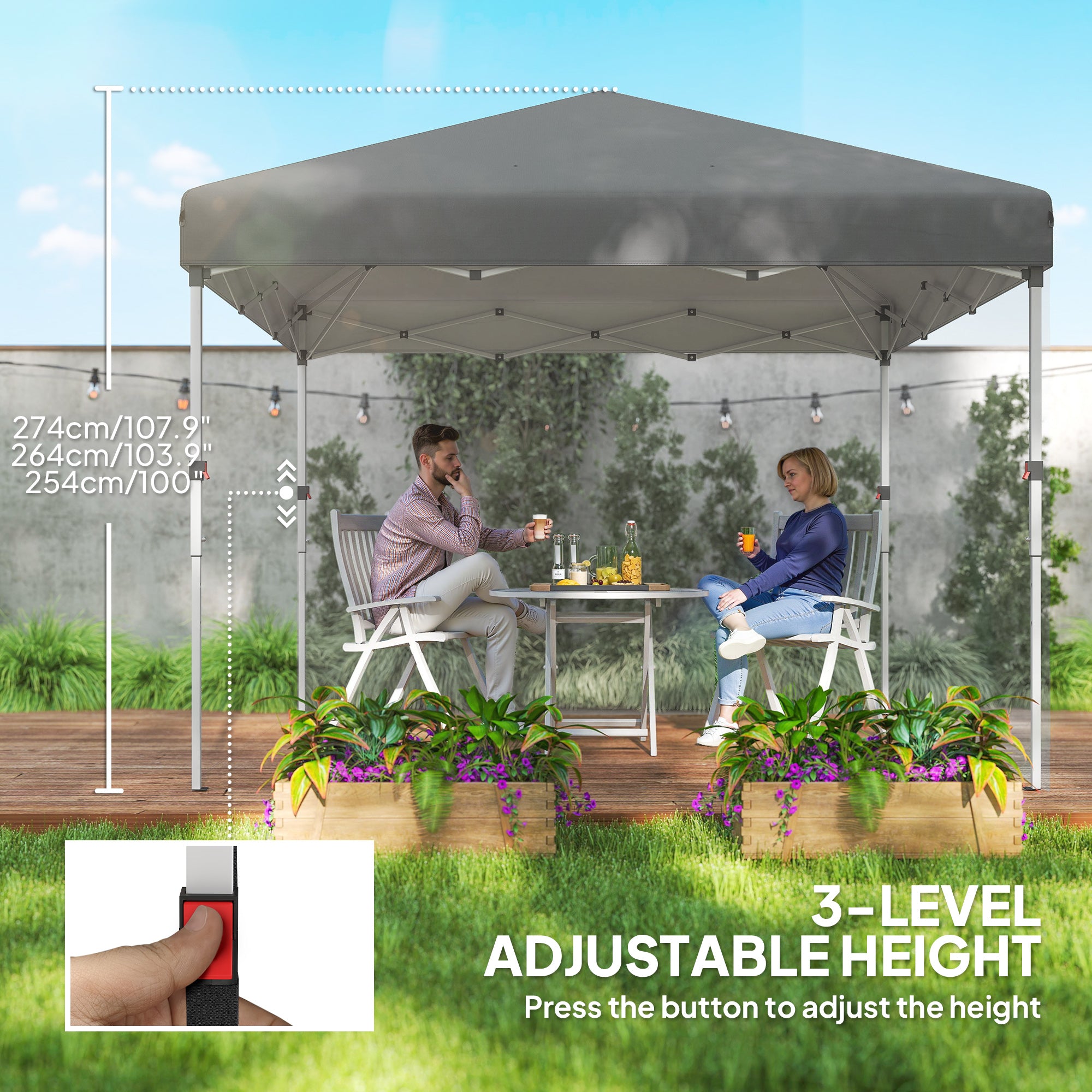 10' x 10' Pop Up Canopy with Sidewalls, Roller Bag, Height Adjustable Instant Tent for Outdoor, Garden, Patio, Grey