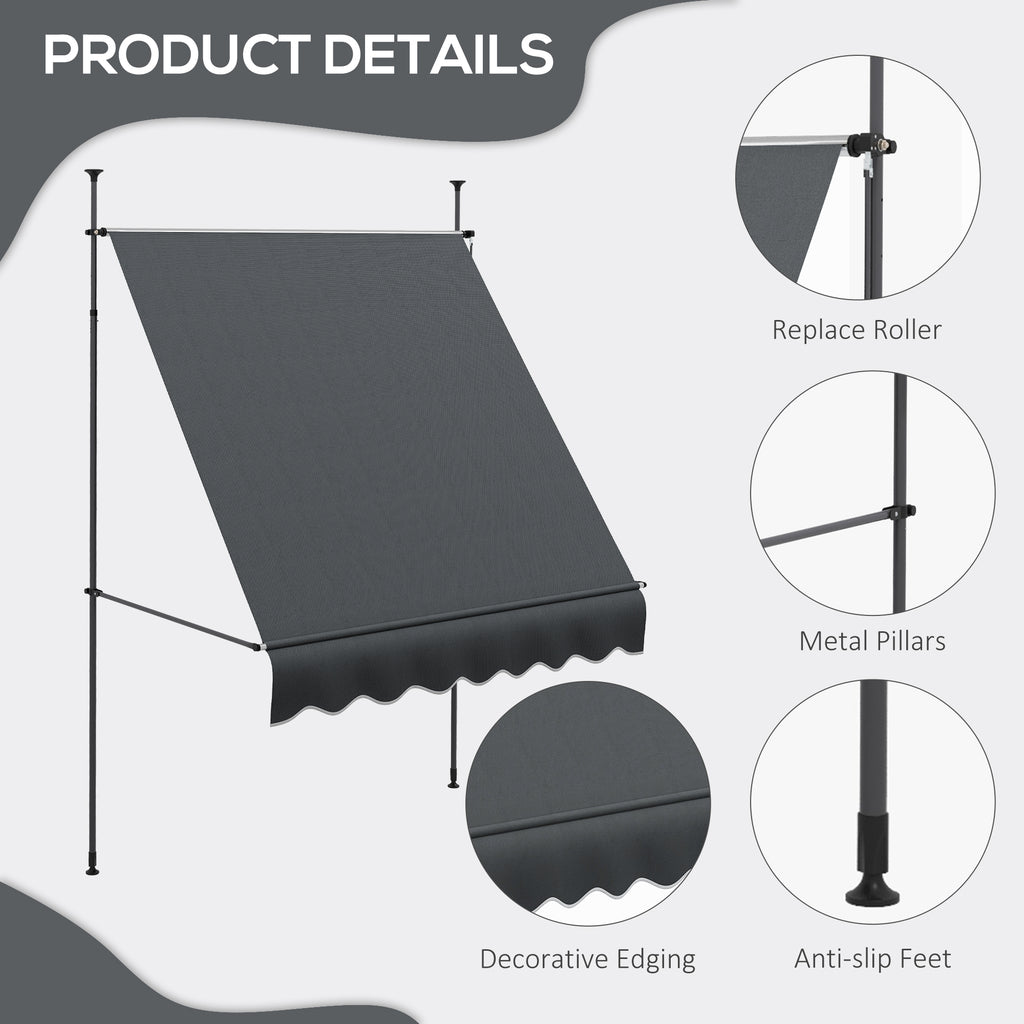 6.5' x 4' Manual Retractable Awning, Non-Screw Freestanding Patio Awning, UV Resistant, for Window or Door, Dark Grey