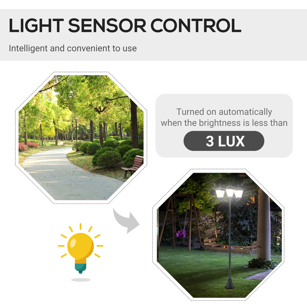 Outdoor Solar Lamp Post, Vintage Style, Dimmable, Waterproof, for Garden Lawn Pathway Walkway, Black
