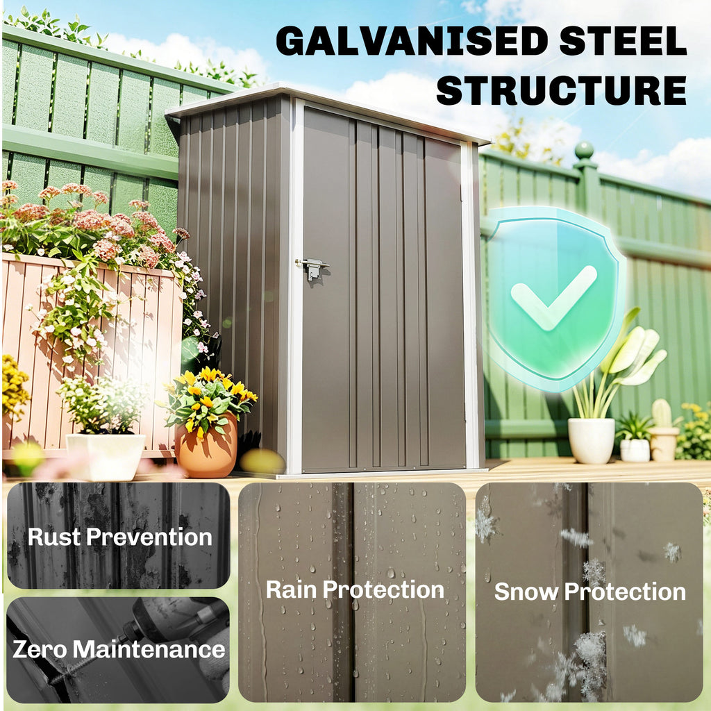 3.3' x 3.4' Lean-to Outdoor Garden Storage Shed, Galvanized Steel with Lockable Door for Patio Brown and White
