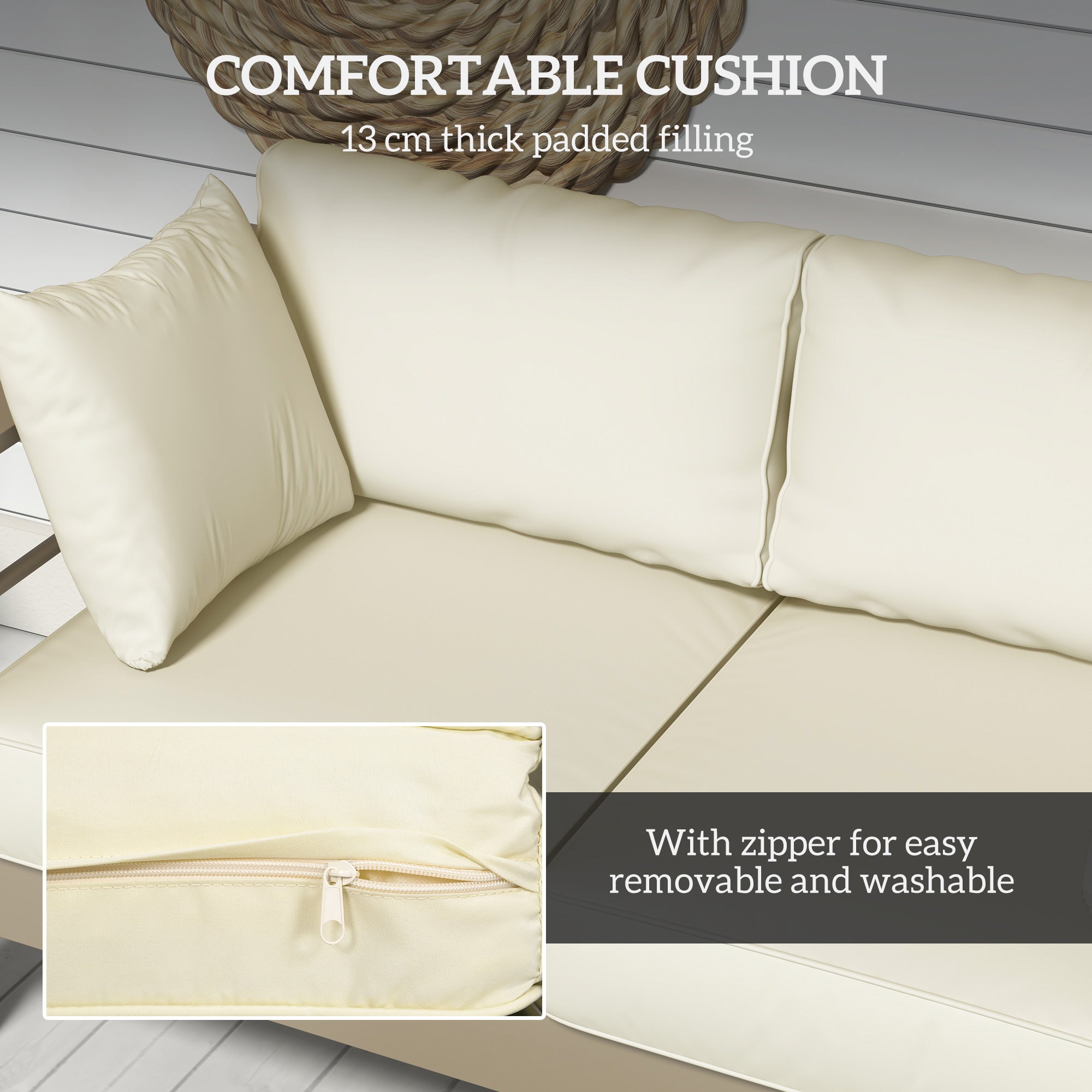 Patio Loveseat, Outdoor Seating for 2, Garden Sofa with Cushions, Wide Armrests, 54.3"x27.6"x24.6", Cream White