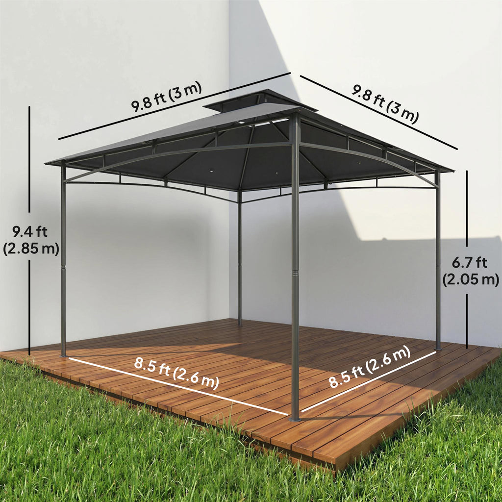 10' x 10' Gazebo, Soft Top Outdoor Gazebo with 2-Tier Roof, Metal Frame, Dark Grey