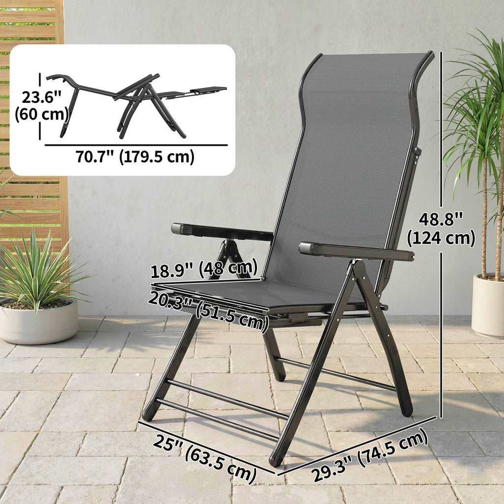 Folding Patio Chairs Set of 2, 5-Position Outdoor Lounge Chairs with High Back, Retractable Footrest, Dark Grey