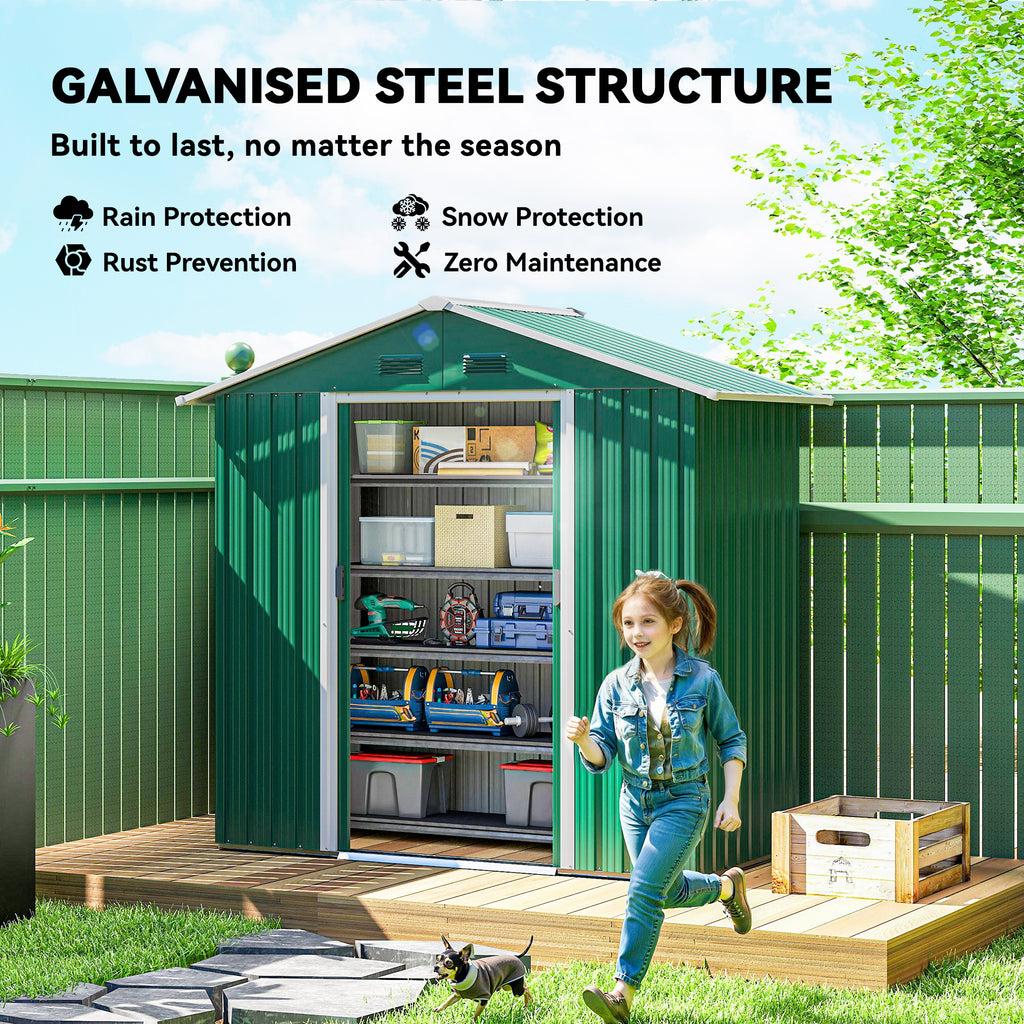 6.5x3.5ft Metal Garden Storage Shed for Outdoor Tool Storage with Double Sliding Doors and Vents, Green