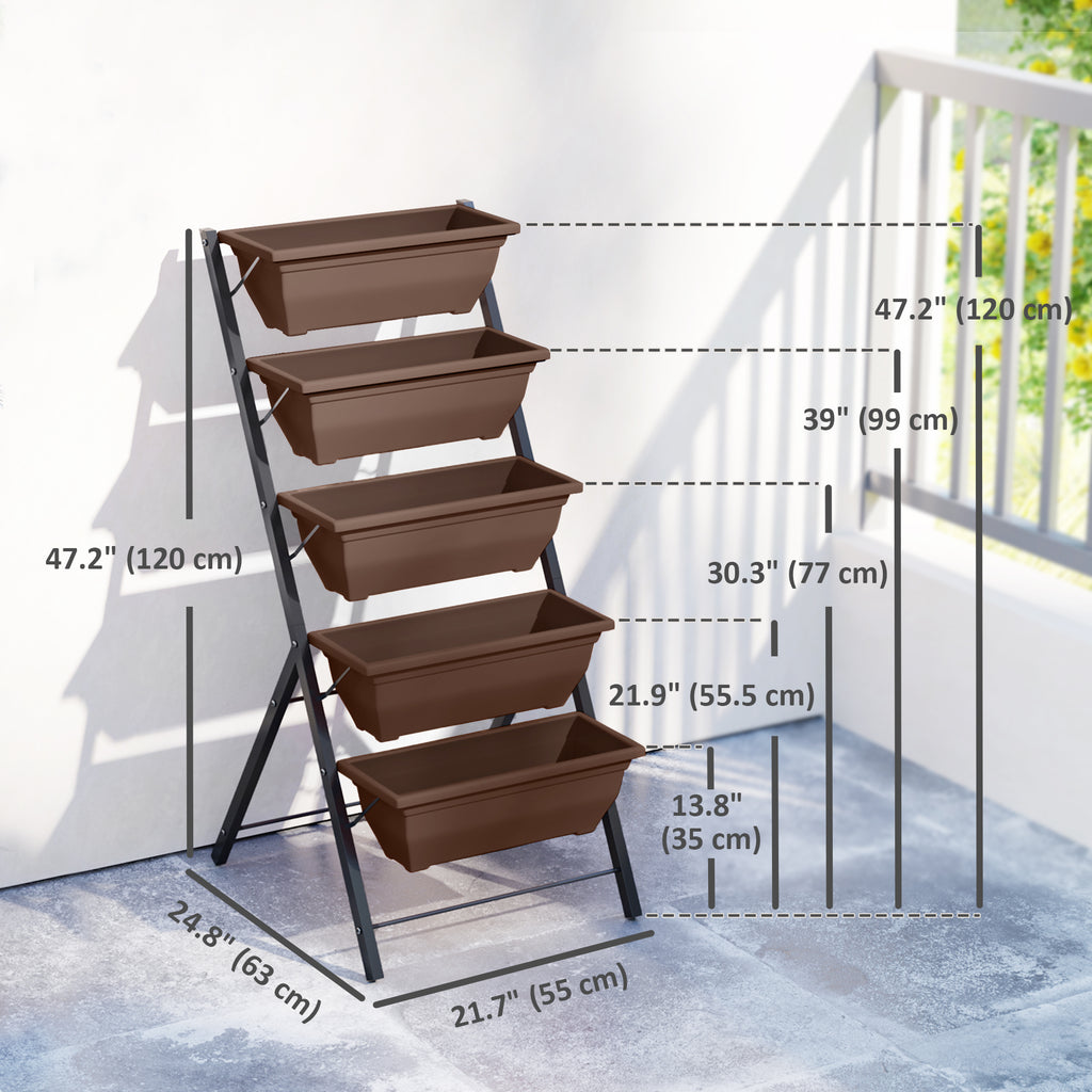 5-Tier Raised Garden Bed with 5 Planter Box, Outdoor Plant Stand Grow Containers with Leaking Holes, Brown