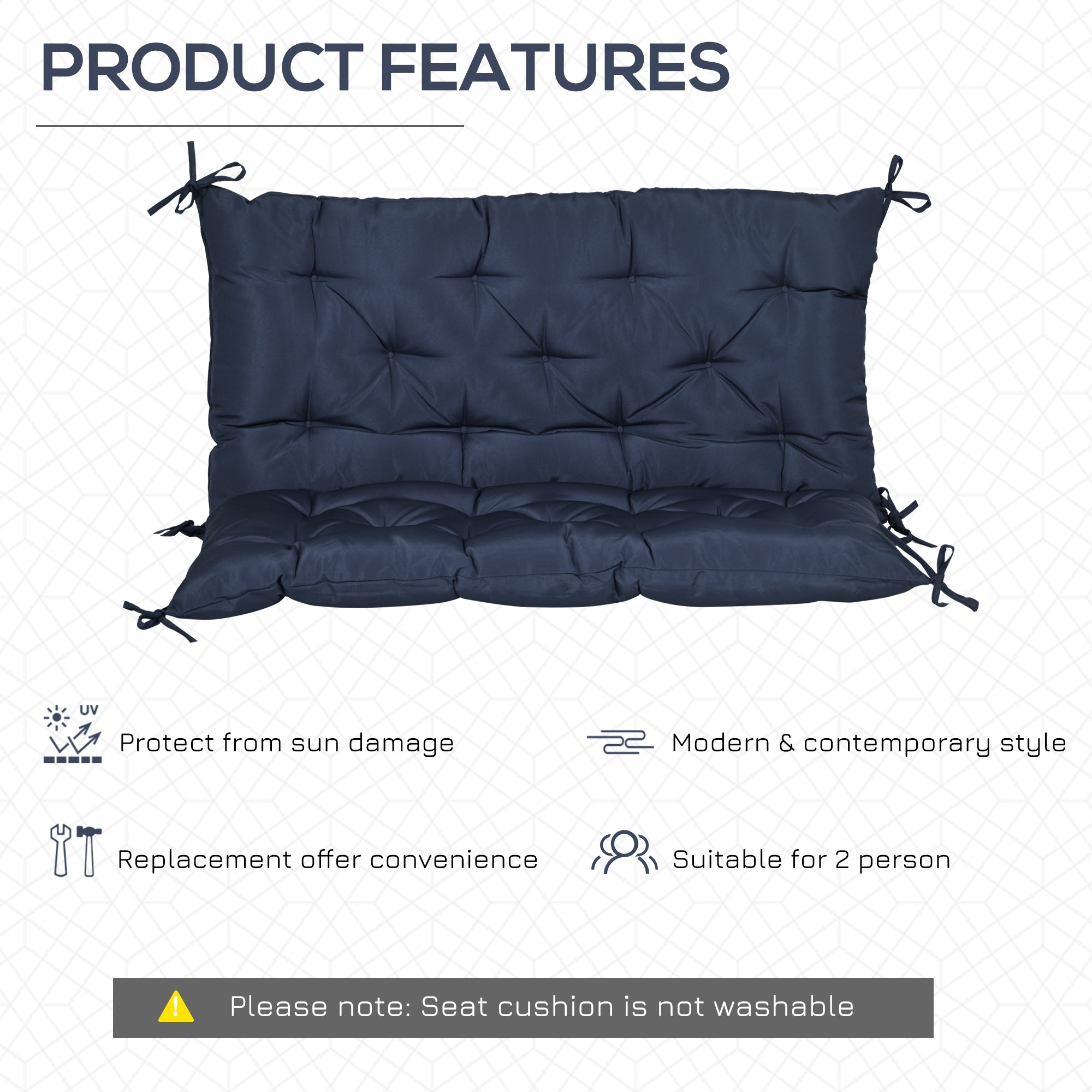 Porch Swing Cushion Garden Bench Cushion with Backrest, Non-Slip 2-seater Soft Pad, Swing Chair Mat Replacement for Indoor and Outdoor, 39.4" x 38.6", Dark Blue