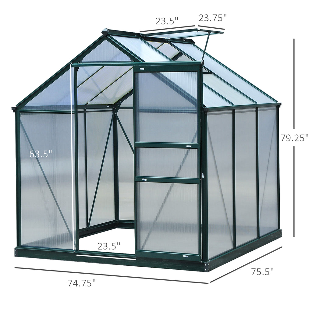 6.2' x 6.3' x 6.6' Clear Polycarbonate Greenhouse, Large Walk-In Green House Garden, Plants Grow, Galvanized Sheet  Frame w/ Slide Door