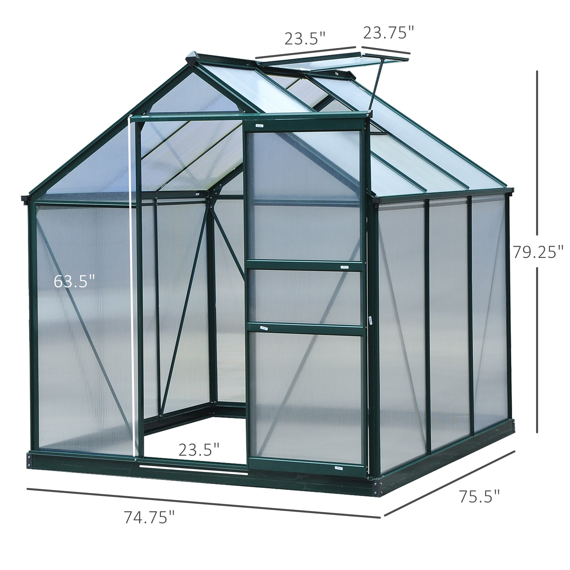 6.2' x 6.3' x 6.6' Clear Polycarbonate Greenhouse, Large Walk-In Green House Garden, Plants Grow, Galvanized Sheet  Frame w/ Slide Door