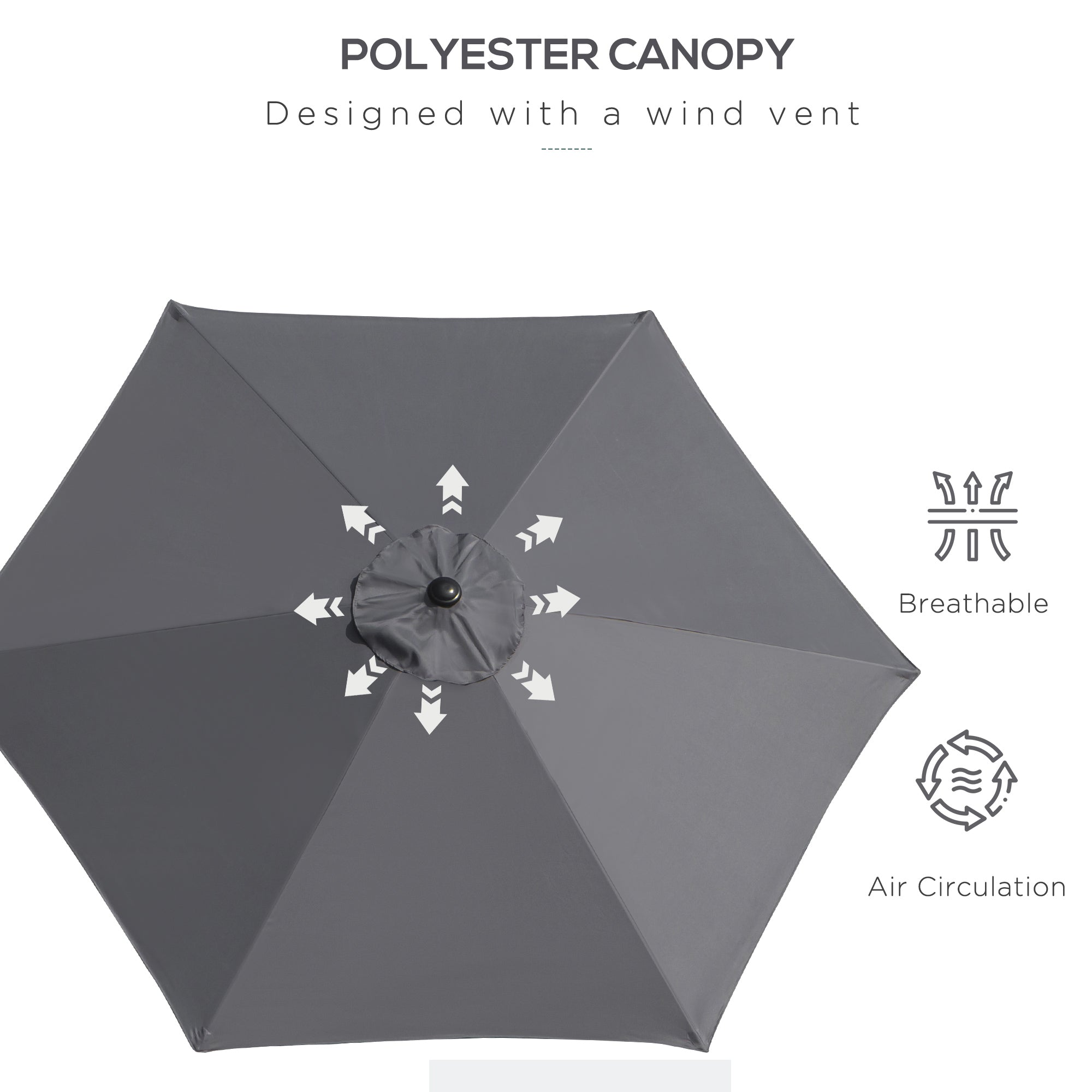 8.5FT Patio Umbrella, Round Garden Parasol with 6 Ribs, Market Sunshade Tilt Canopy w/ Crank Handle for Outdoor, Grey